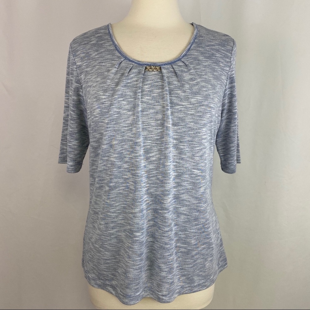 Rabe Womens Light Blue Marled Top Short Sleeve